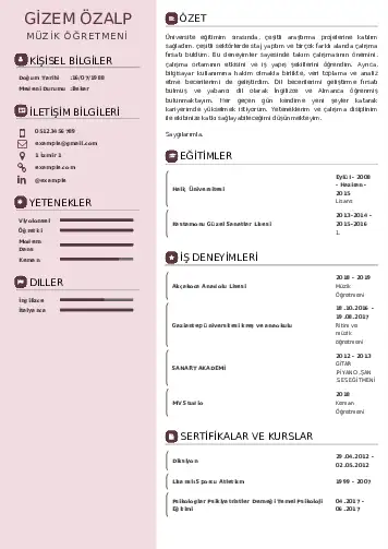 Müzik Öğretmeni Cv Örnekleri cv indir